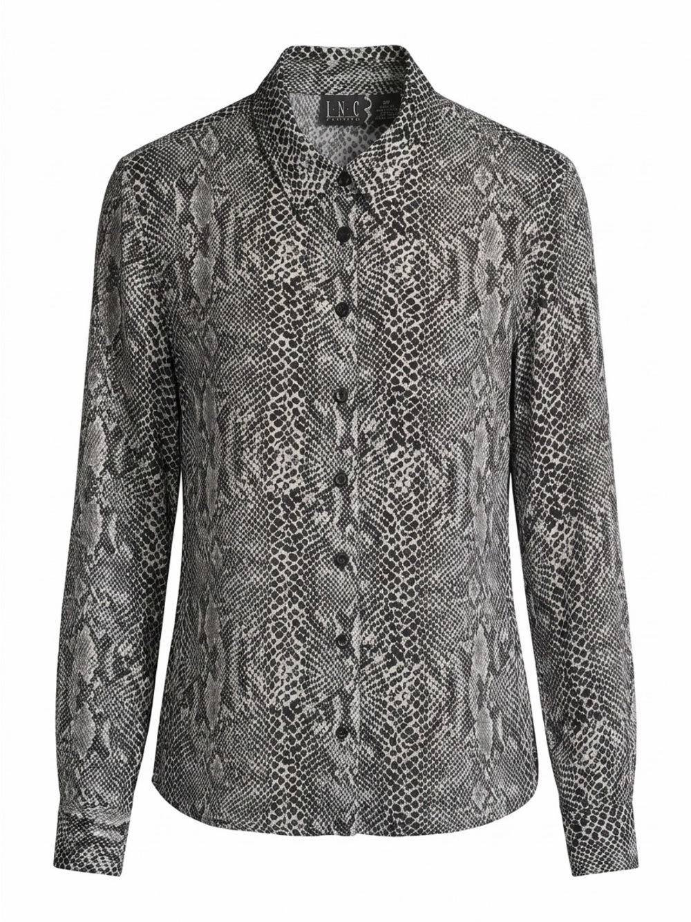 INC International Concepts Petite 100% Silk Snakeskin Print Button-Up Blouse 12P